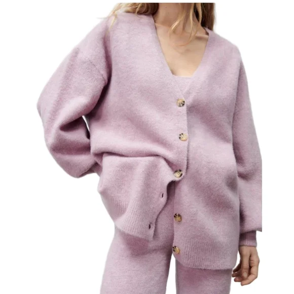 Zara Oversized Purple Ultra Soft Sweater Wool Blend Cardigan Sz Medium - Picture 3 of 11